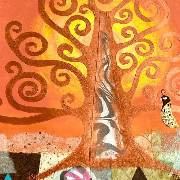 Original Art “Tree of Life” Mixed Media Artwork Acrylic Collage Painting 11"x14" - Picture 6 of 10